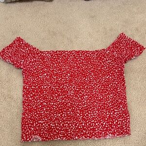 Garage Red and White Floral Crop Top